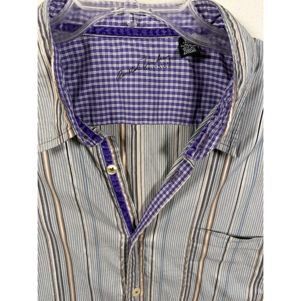 Arnold Zimberg Signature Collection Mens XL Striped Button Up Shirt Purple Trim